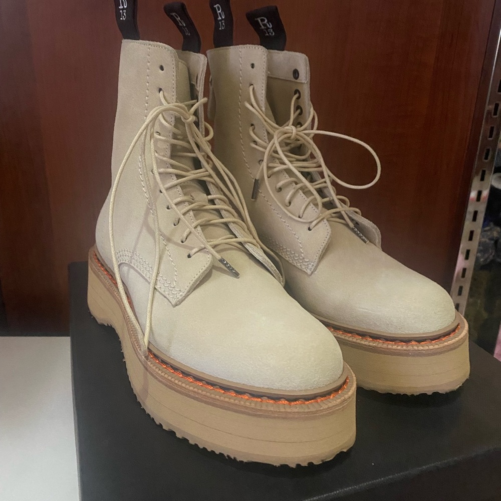 R13 Cream Ankle Boots with Tan Soles